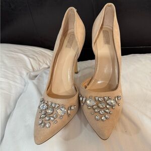 Elegant Beige Embellished Women's Heels